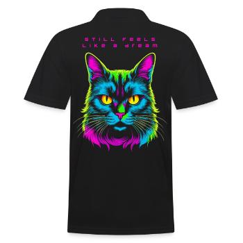 cat still feel like a dream after techno rave part - Männer Poloshirt - Schwarz - Hinten - Kai (181cm)