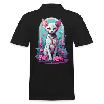 Occult Sphynx Cat in Pastel Goth Style - Men's Polo Shirt - black - Back - Kai (181cm)