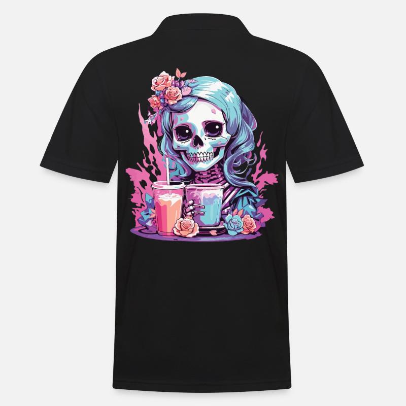 Kawaii Pastel Goth Skull Milkshake Design - Männer Poloshirt - Schwarz