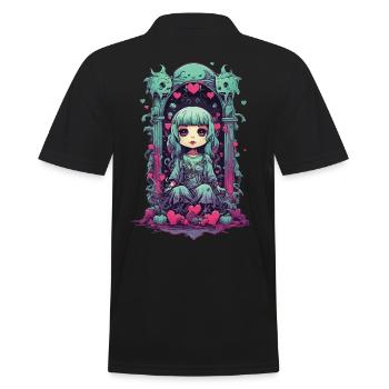 Kawaii Chibi Goth Dämon der Liebe Tokyo Streetwear - Männer Poloshirt - Schwarz - Hinten - Kai (181cm)