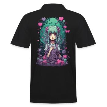 Kawaii Goth e-girl Okkult Pastel Anime Style - Männer Poloshirt - Schwarz - Hinten - Kai (181cm)