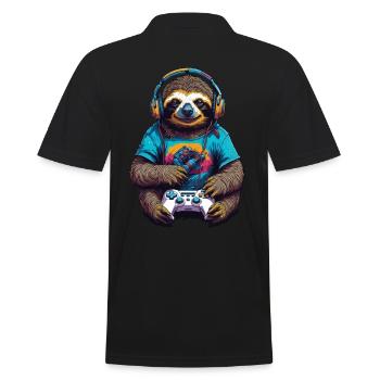 Retro Controller Gaming Faultier Nerd Design - Männer Poloshirt - Schwarz - Hinten - Kai (181cm)