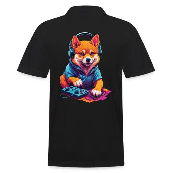 Gaming Shiba Dog Nerd with Retro Controller - Men's Polo Shirt - black - Back - Kai (181cm)