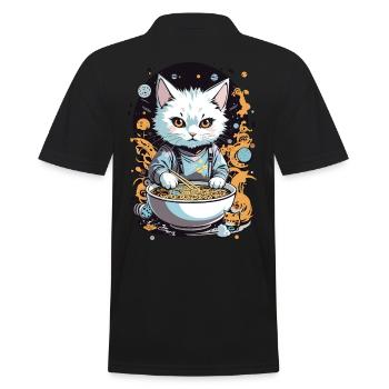 Cat Loves Ramen Noodle Soup Aesthetic Design - Men's Polo Shirt - black - Back - Kai (181cm)