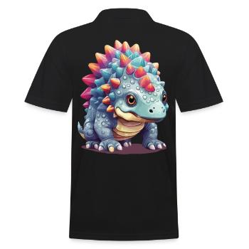 Niedlicher Pastell Ankylosaurus Dino Comic - Männer Poloshirt - Schwarz - Hinten - Kai (181cm)