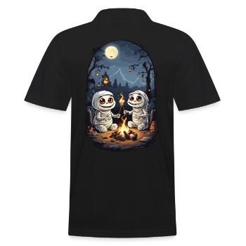 Kinder Halloween Lagerfeuer Mumien Cartoon - Männer Poloshirt - Schwarz - Hinten - Kai (181cm)