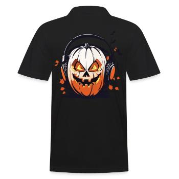 Halloween Musik Kürbis Kopfhörer Spaß Design - Männer Poloshirt - Schwarz - Hinten - Kai (181cm)