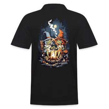 Witches Campfire Halloween Cartoon Kids - Men's Polo Shirt - black - Back - Kai (181cm)