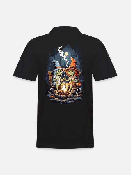 Witches Campfire Halloween Cartoon Kids - Men's Polo Shirt - black