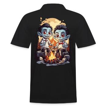 Funny Vampire Kids Halloween Campfire - Men's Polo Shirt - black - Back - Kai (181cm)