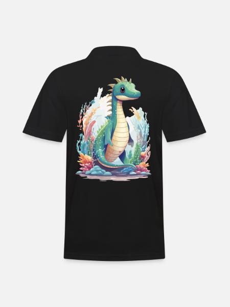 Cute Underwater Dinosaur Cartoon Design - Men's Polo Shirt - black