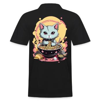 Chat Ramen Japon Esthétique pastel - Polo Homme - noir - Dos - Kai (181cm)