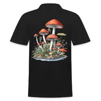 Goblincore Pilz Vintage Natur Design - Männer Poloshirt - Schwarz - Hinten - Kai (181cm)