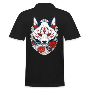 Japanese Kitsune Yokai Ukiyo-E Streetwear - Men's Polo Shirt - black - Back - Kai (181cm)