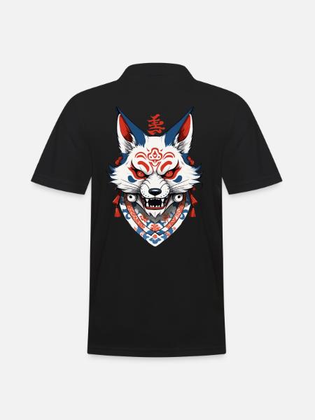 Kitsune Ukiyo-E Kanji Vintage Japon Streetwear - Polo Homme - noir