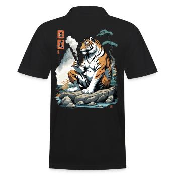 Ukiyo-E Tiger Berg Asiatische Kunst Streetwear - Männer Poloshirt - Schwarz - Hinten - Kai (181cm)