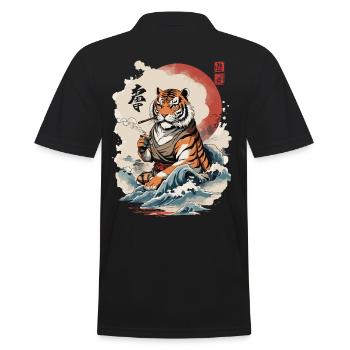 Ukiyo-E Tiger Japan Wave Streetwear Artwork - Men's Polo Shirt - black - Back - Kai (181cm)