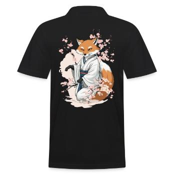 Japanese Fox Kitsune Yokai Ukiyo-E Vintage - Men's Polo Shirt - black - Back - Kai (181cm)