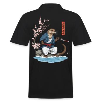 Kawaii Samurai Otter Ukiyo-E Kunst Streetwear - Männer Poloshirt - Schwarz - Hinten - Kai (181cm)