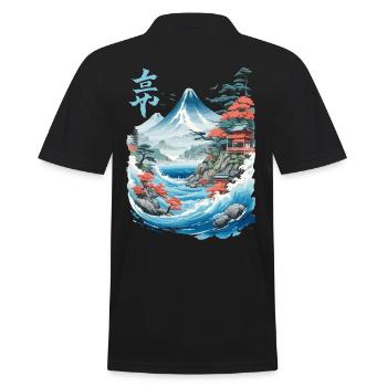 Oeuvre rétro japonaise Ukiyo-e Fujiyama - Polo Homme - noir - Dos - Kai (181cm)