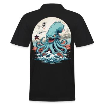 Vintage Kraken Sea Monster Japan Style Aesthetic - Men's Polo Shirt - black - Back - Kai (181cm)