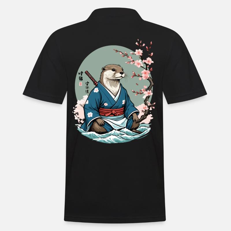 Estetiche Lontra Samurai Vintage Ukiyo-E Design - Polo da uomo - nero