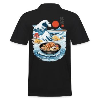 Japan Tea Time Ukiyo-E Retro Cake Artwork - Men's Polo Shirt - black - Back - Kai (181cm)