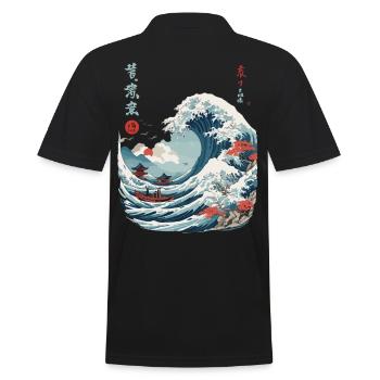 Japonais Kanagawa Wave Vintage Ukiyo-E - Polo Homme - noir - Dos - Kai (181cm)