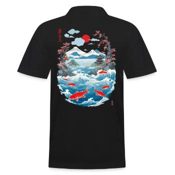 Aesthetic Koi Carp Japan Vintage Streetwear - Men's Polo Shirt - black - Back - Kai (181cm)