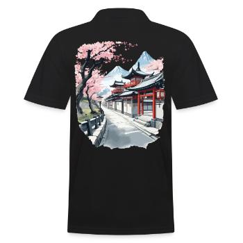 Japan Vintage Aesthetic Retro Streetwear Design - Men's Polo Shirt - black - Back - Kai (181cm)