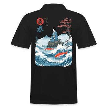 Geisha Fish Vagues Ukiyo-E Japon Streetwear Kanji - Polo Homme - noir - Dos - Kai (181cm)