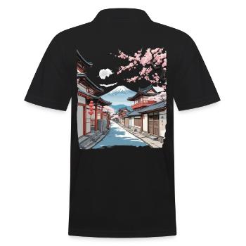 Japon Vintage Streetwear Street Fleurs de cerisier - Polo Homme - noir - Dos - Kai (181cm)