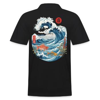 Asia Sea Ocean Ukiyo-E Vintage Kanji Streetwear - Men's Polo Shirt - black - Back - Kai (181cm)