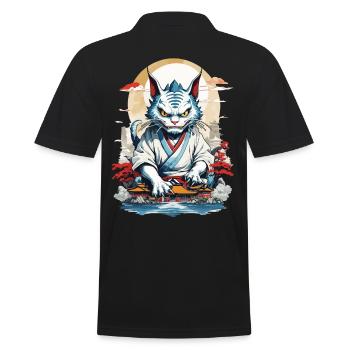 Asian Monster Cat Japan Yokai Ukiyo-E Style - Men's Polo Shirt - black - Back - Kai (181cm)
