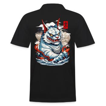 Japan Aesthetic Cats Yokai Ukiyo-E Streetwear - Men's Polo Shirt - black - Back - Kai (181cm)
