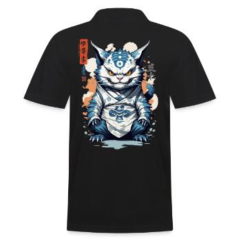 Yokai Cat Ukiyo-E Vintage Streetwear Cat Style - Men's Polo Shirt - black - Back - Kai (181cm)