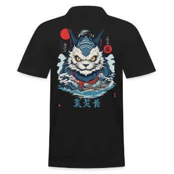Japanese Yokai Monster Cat Vintage Streetwear - Men's Polo Shirt - black - Back - Kai (181cm)