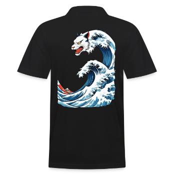 Cat Wave Ukiyo-E Vintage Japon Streetwear - Polo Homme - noir - Dos - Kai (181cm)