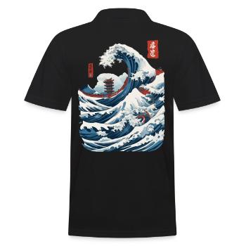 Vintage Japon Ukiyo-E vague Streetwear Design - Polo Homme - noir - Dos - Kai (181cm)