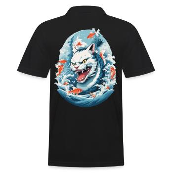 Sea Monster Cats Anime Style Cat Design - Men's Polo Shirt - black - Back - Kai (181cm)