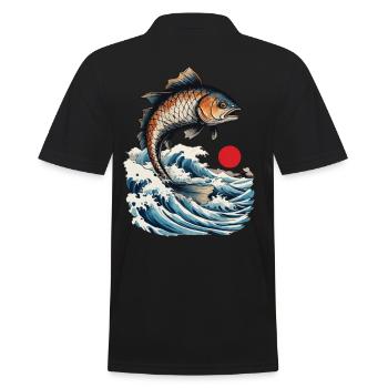 Poisson Ukiyo-E Japon pêcheur pêche Design Vintage - Polo Homme - noir - Dos - Kai (181cm)