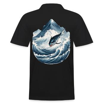 Japanese Sea Angler Art Fish in Ukiyo-E Style - Men's Polo Shirt - black - Back - Kai (181cm)