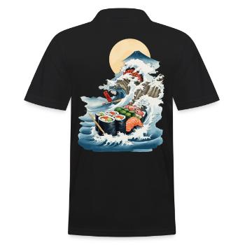 Japan Sushi Ukiyo-E Welle Streetwear Food Design - Männer Poloshirt - Schwarz - Hinten - Kai (181cm)