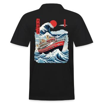 Ukiyo-E Fischerboot Meer Welle Japan Streetwear - Männer Poloshirt - Schwarz - Hinten - Kai (181cm)