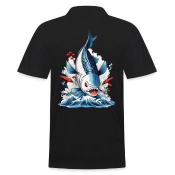 Ukiyo-E Fisch Angler und Fisch Japan Illustration - Männer Poloshirt - Schwarz - Hinten - Kai (181cm)