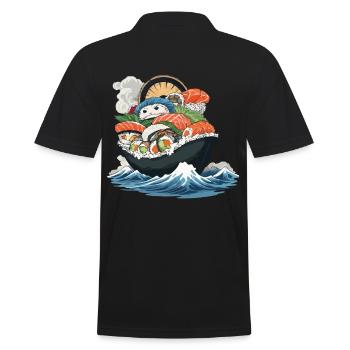 Sushi Feast Aesthetic with Japanese Yokai - Men's Polo Shirt - black - Back - Kai (181cm)