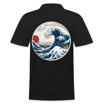 Ukiyo-E Waves Japan Vintage Streetwear - Men's Polo Shirt - black - Back - Kai (181cm)