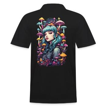 Mushroom Festival Psy Trance Goa E-Girl Design - Men's Polo Shirt - black - Back - Kai (181cm)