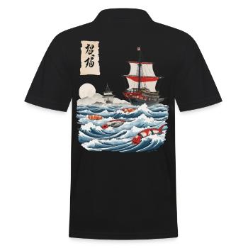 Sushi Ukiyo-E Japan Fischfang Aesthetic Design - Männer Poloshirt - Schwarz - Hinten - Kai (181cm)