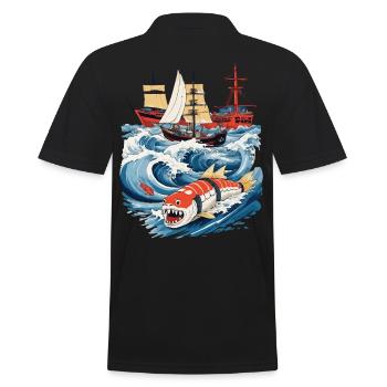 Lustige Sushi Fantasy Vintage Japan Aesthetic - Männer Poloshirt - Schwarz - Hinten - Kai (181cm)
